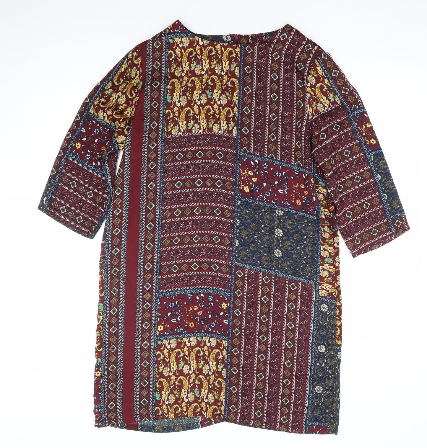 Boohoo Womens Multicoloured Geometric Polyester Shift Size 10 Round Neck Zip