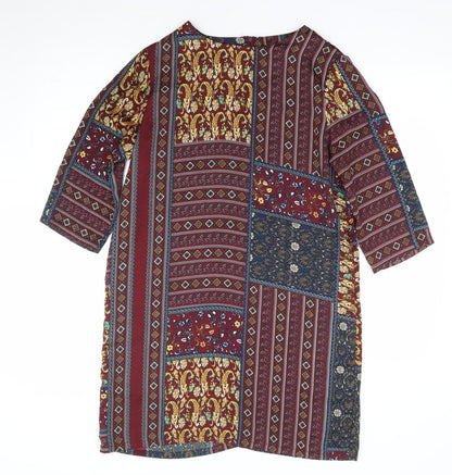 Boohoo Womens Multicoloured Geometric Polyester Shift Size 10 Round Neck Zip