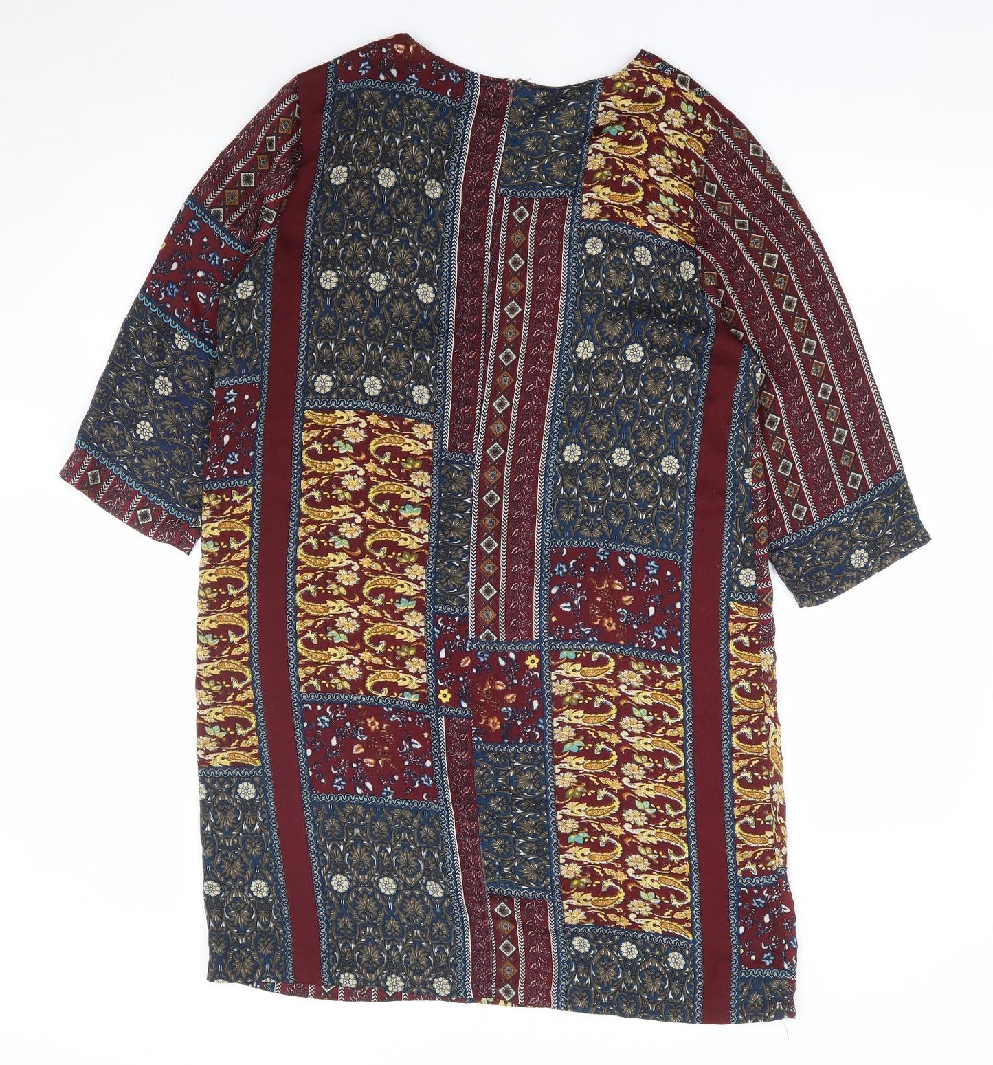 Boohoo Womens Multicoloured Geometric Polyester Shift Size 10 Round Neck Zip