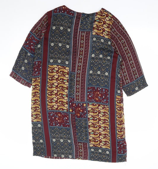 Boohoo Womens Multicoloured Geometric Polyester Shift Size 10 Round Neck Zip