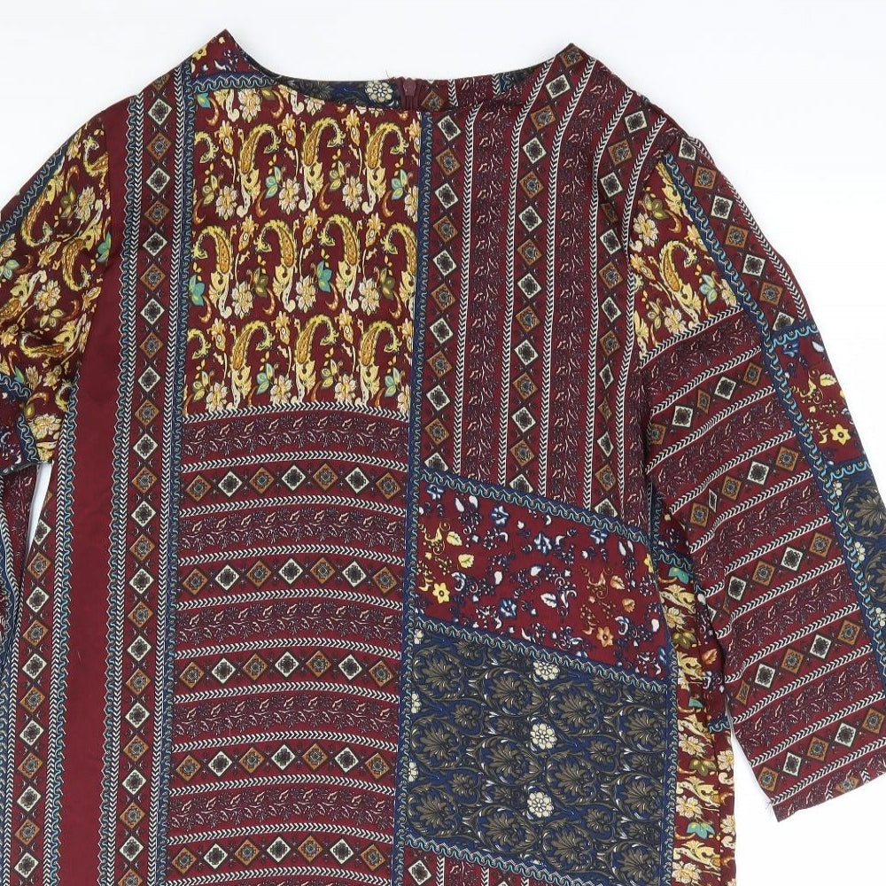 Boohoo Womens Multicoloured Geometric Polyester Shift Size 10 Round Neck Zip