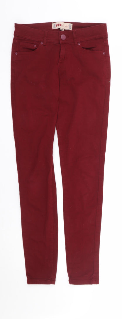 New Look Womens Red Cotton Skinny Jeans Size 8 L29 in Regular Zip
