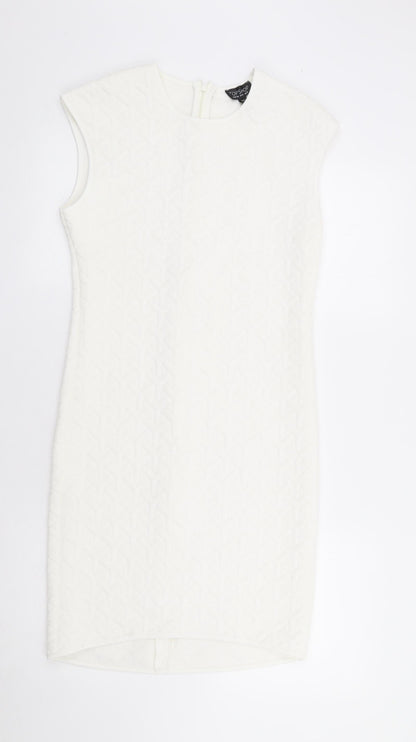 Topshop Womens Ivory Polyester A-Line Size 12 Round Neck Zip