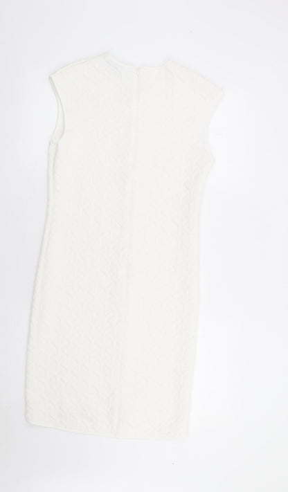 Topshop Womens Ivory Polyester A-Line Size 12 Round Neck Zip