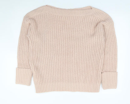 George Womens Pink Boat Neck Acrylic Pullover Jumper Size M