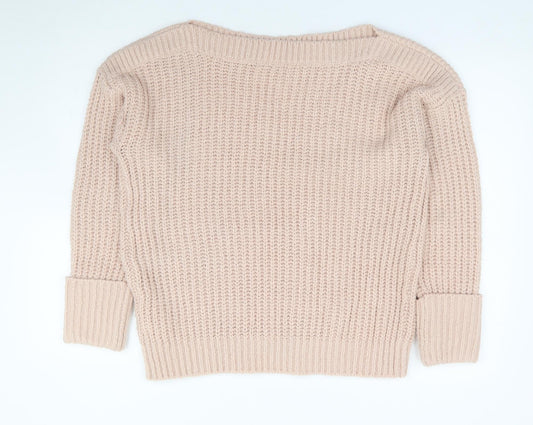 George Womens Pink Boat Neck Acrylic Pullover Jumper Size M