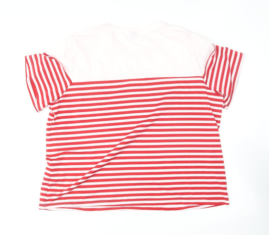 SheIn Womens Red Striped Polyester Basic T-Shirt Size 3XL Round Neck