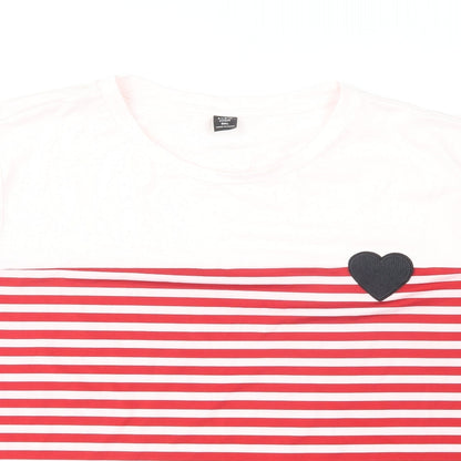 SheIn Womens Red Striped Polyester Basic T-Shirt Size 3XL Round Neck