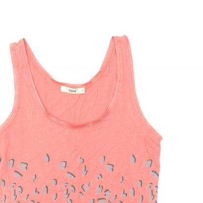 Oasis Womens Pink Animal Print Viscose Basic Tank Size M Scoop Neck