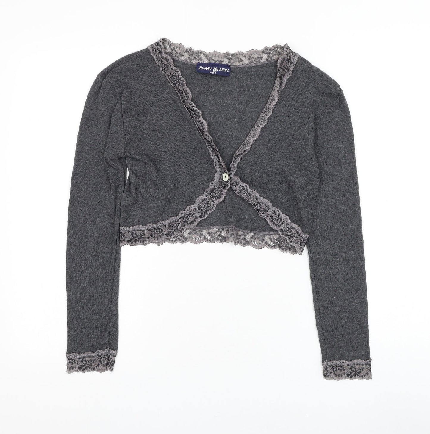 Fohann Brown Womens Grey V-Neck Polyester Cardigan Jumper Size 4