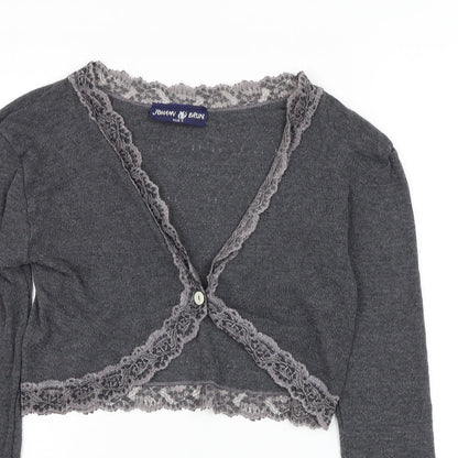 Fohann Brown Womens Grey V-Neck Polyester Cardigan Jumper Size 4
