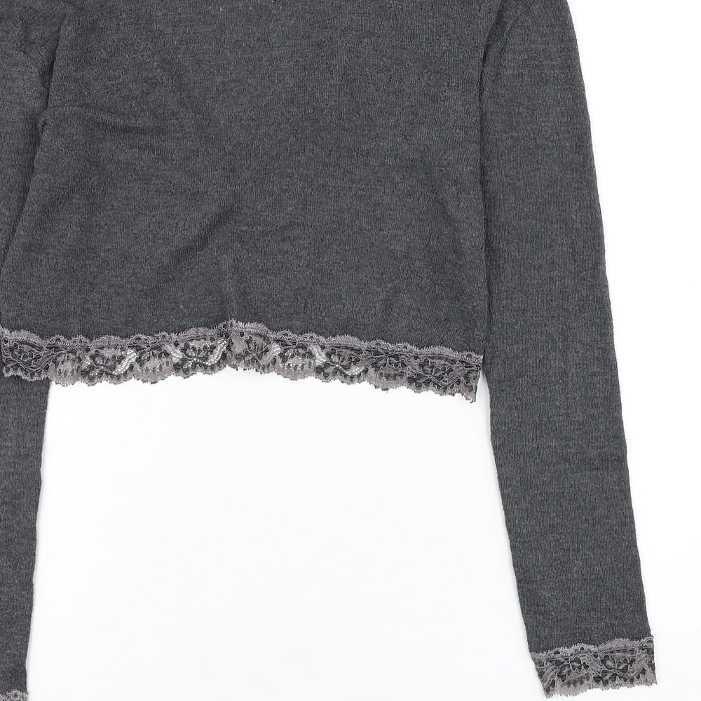 Fohann Brown Womens Grey V-Neck Polyester Cardigan Jumper Size 4