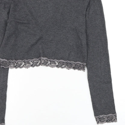 Fohann Brown Womens Grey V-Neck Polyester Cardigan Jumper Size 4