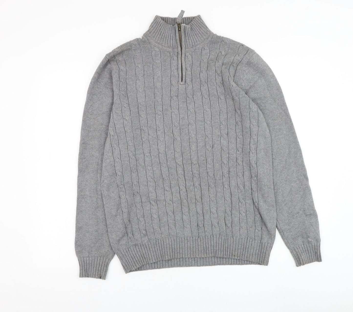 BHS Mens Grey Mock Neck Cotton Henley Jumper Size S