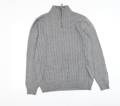 BHS Mens Grey Mock Neck Cotton Henley Jumper Size S