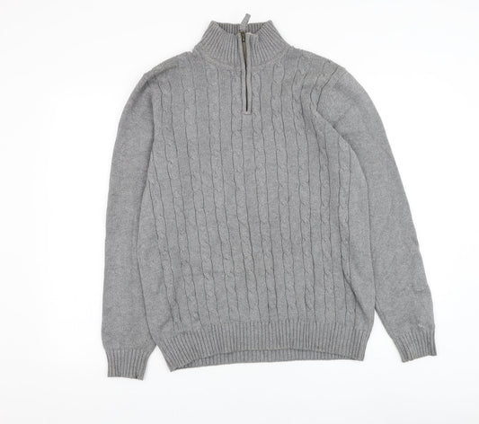 BHS Mens Grey Mock Neck Cotton Henley Jumper Size S