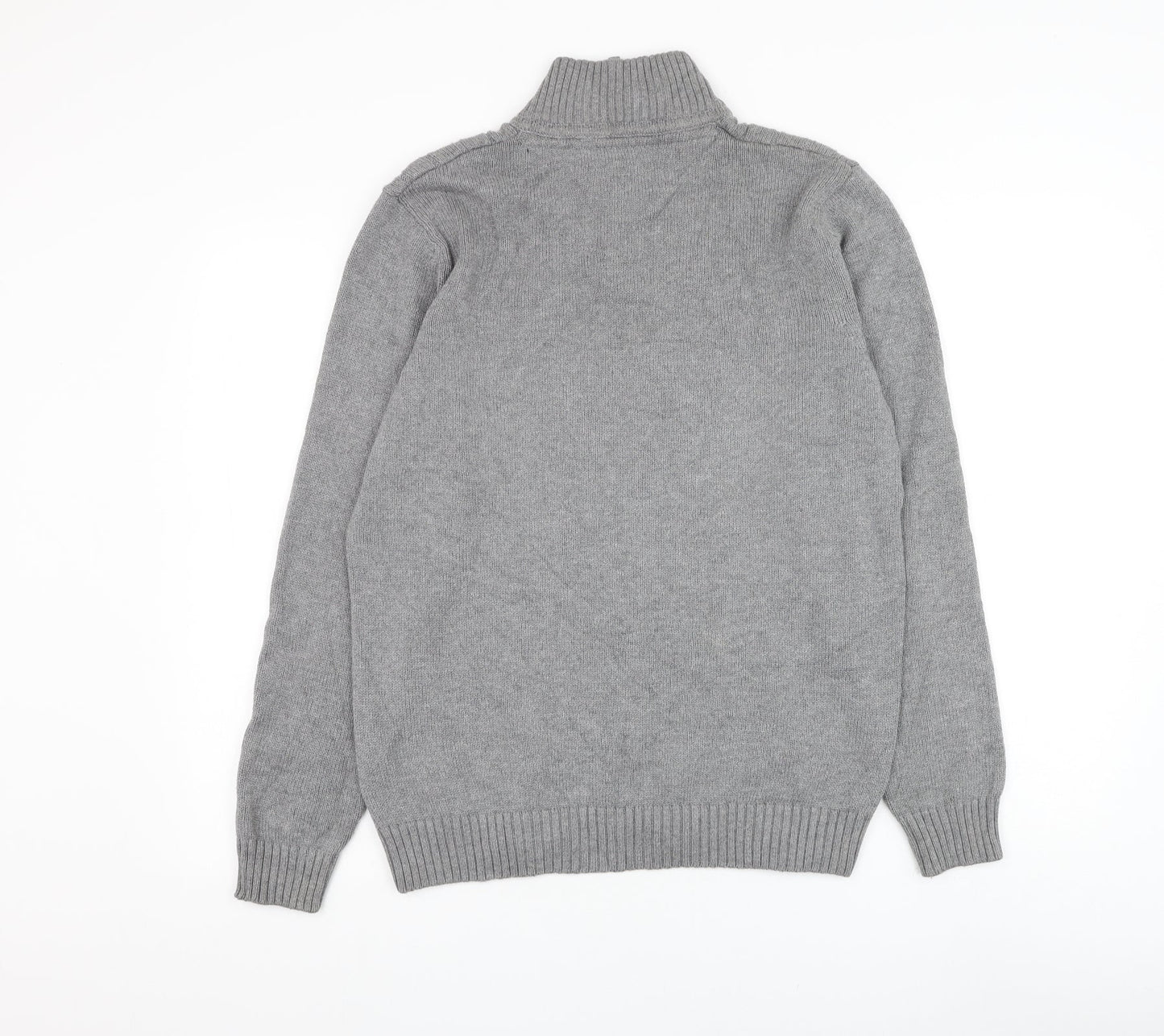 BHS Mens Grey Mock Neck Cotton Henley Jumper Size S