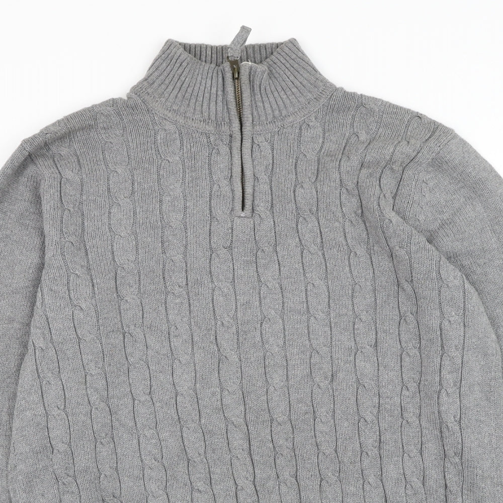 BHS Mens Grey Mock Neck Cotton Henley Jumper Size S