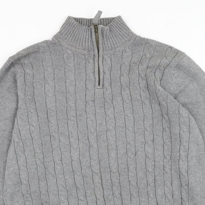 BHS Mens Grey Mock Neck Cotton Henley Jumper Size S