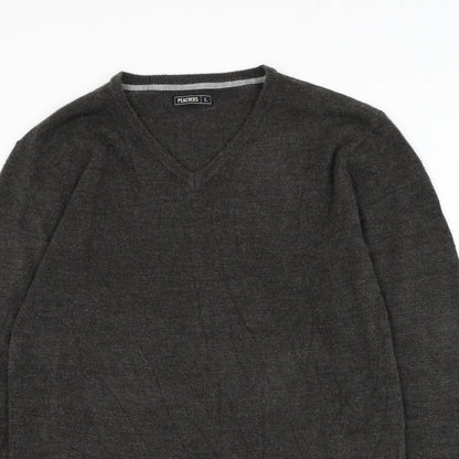 Peacocks Mens Grey V-Neck Acrylic Pullover Jumper Size L