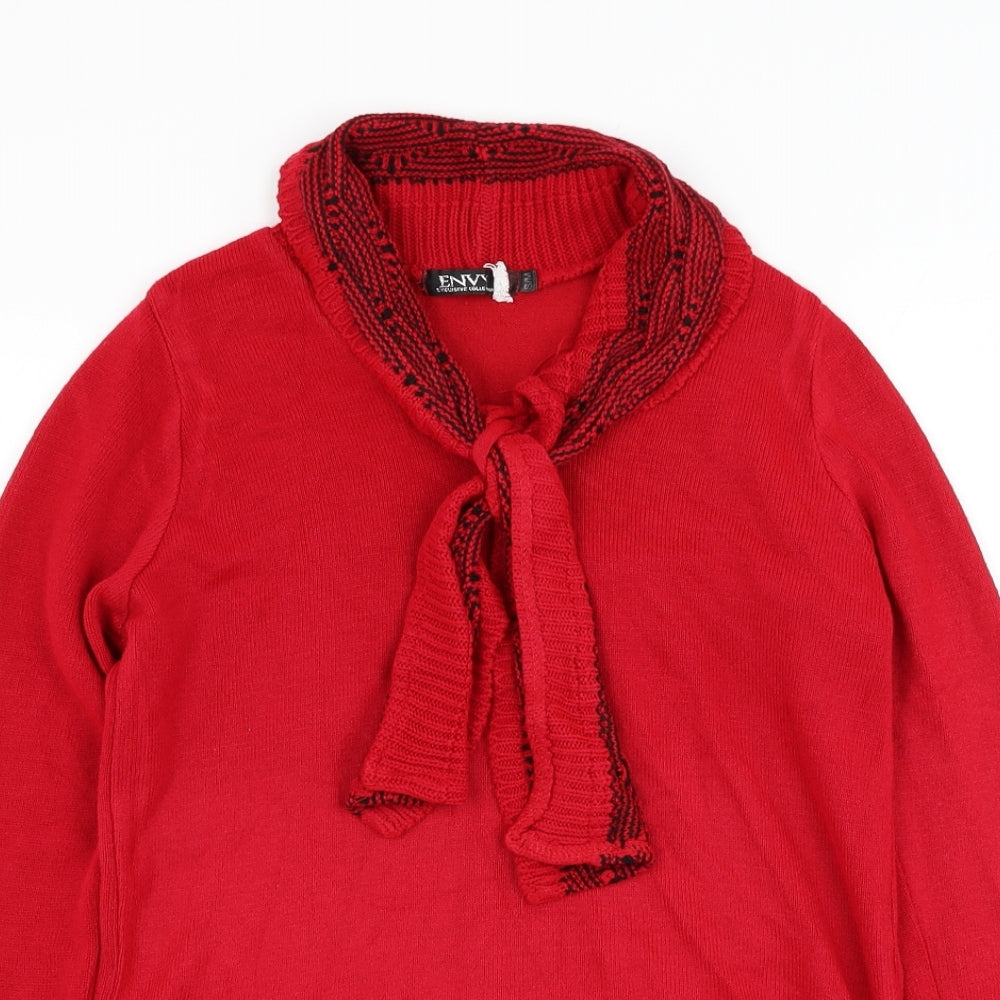 Envy Womens Red Round Neck Acrylic Pullover Jumper Size S