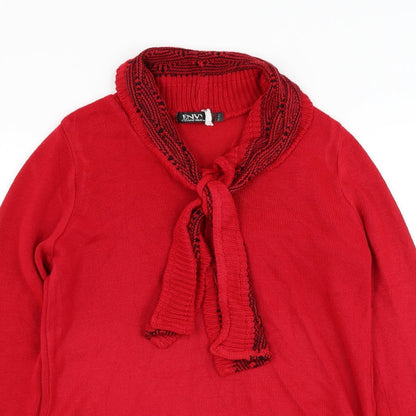 Envy Womens Red Round Neck Acrylic Pullover Jumper Size S
