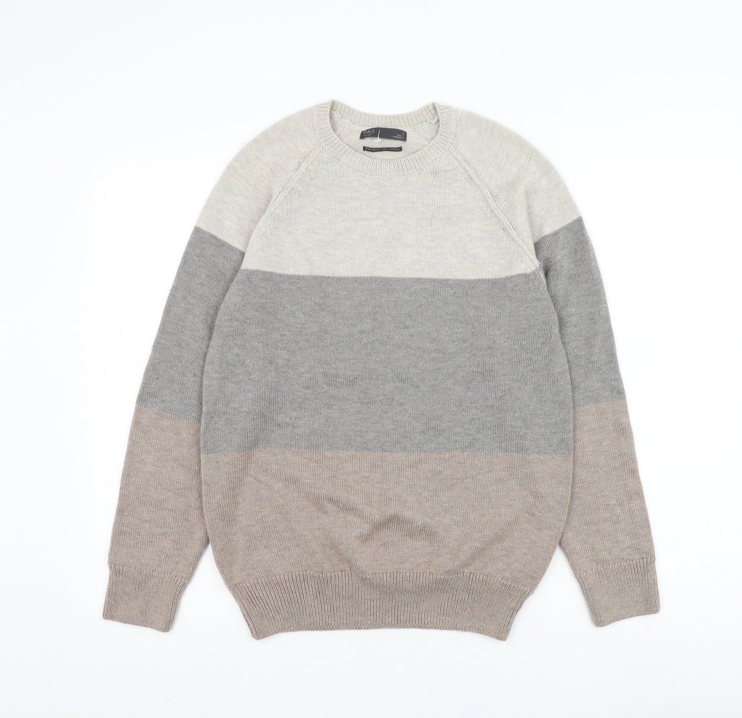 Marks and Spencer Mens Grey Round Neck Polyamide Pullover Jumper Size S