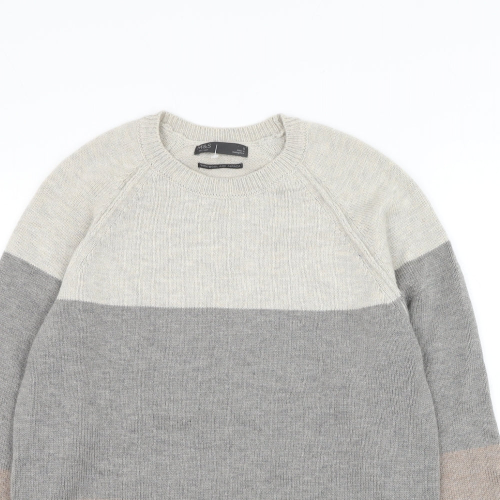 Marks and Spencer Mens Grey Round Neck Polyamide Pullover Jumper Size S