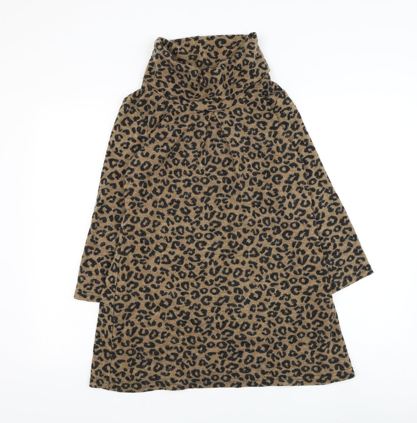 Auburn Womens Brown Roll Neck Animal Print Acrylic Pullover Jumper Size S