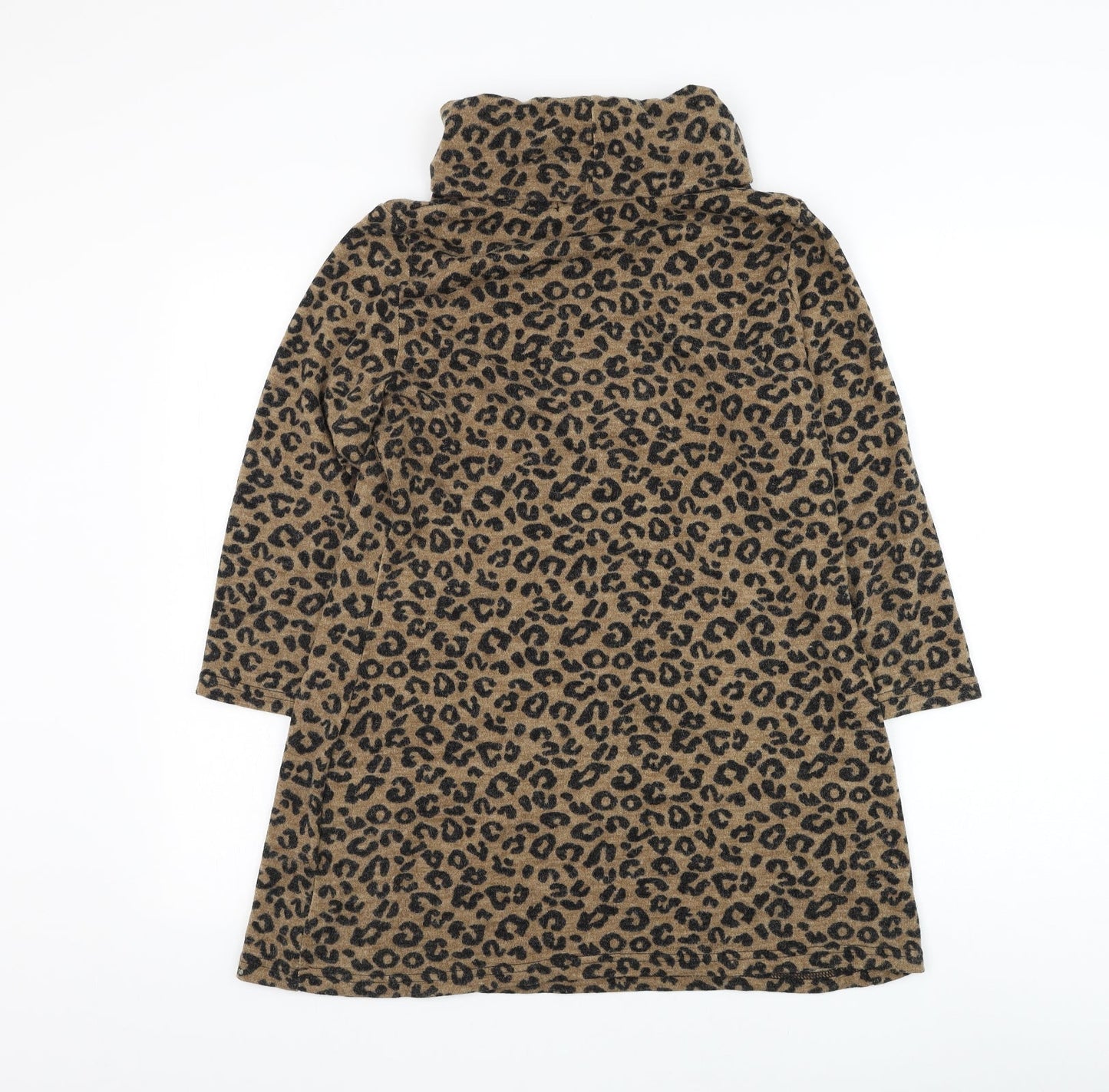 Auburn Womens Brown Roll Neck Animal Print Acrylic Pullover Jumper Size S