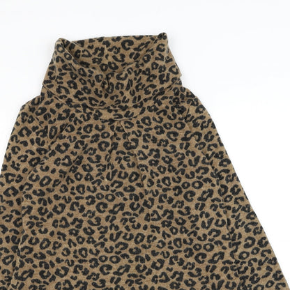 Auburn Womens Brown Roll Neck Animal Print Acrylic Pullover Jumper Size S