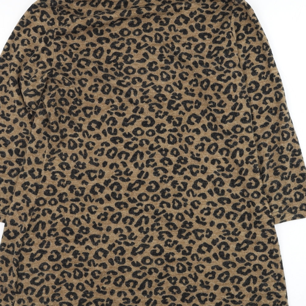 Auburn Womens Brown Roll Neck Animal Print Acrylic Pullover Jumper Size S