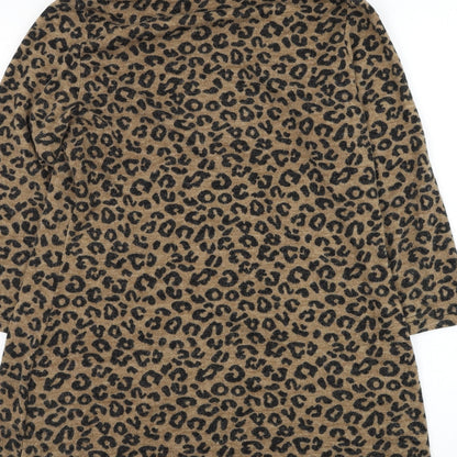 Auburn Womens Brown Roll Neck Animal Print Acrylic Pullover Jumper Size S