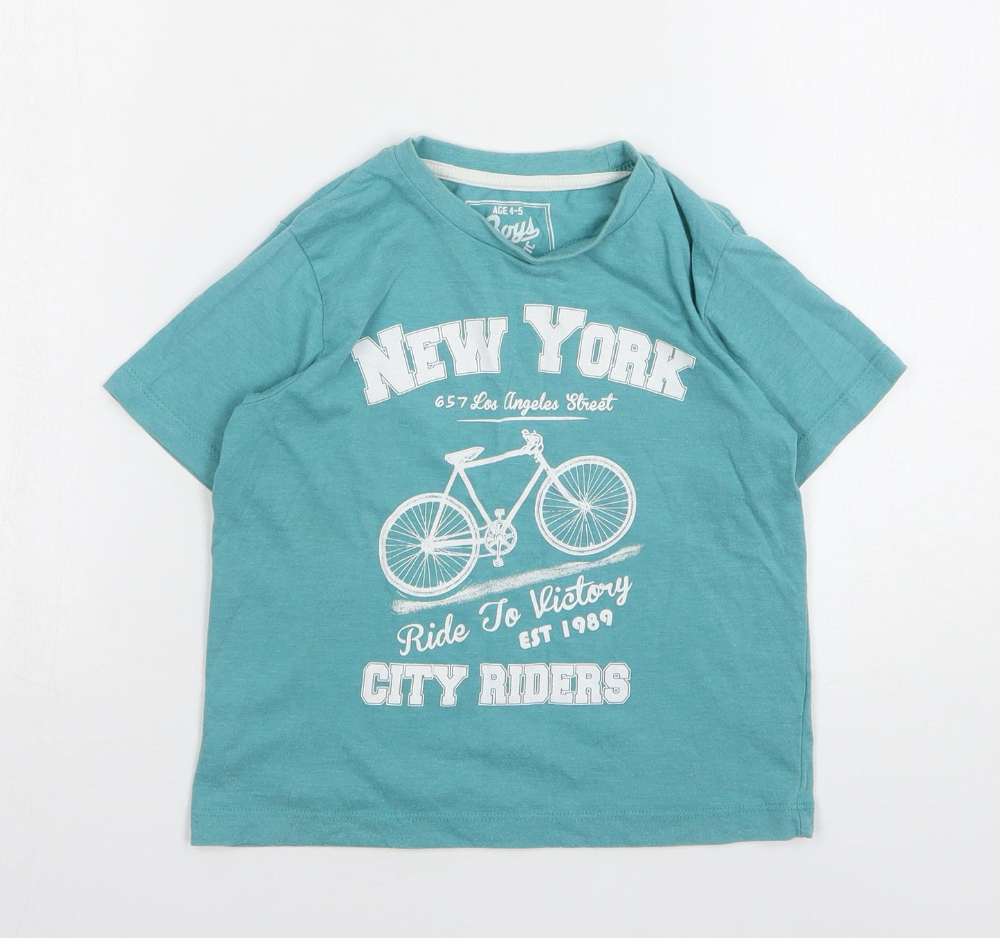 Matalan Boys Green Cotton Basic T-Shirt Size 4-5 Years Round Neck