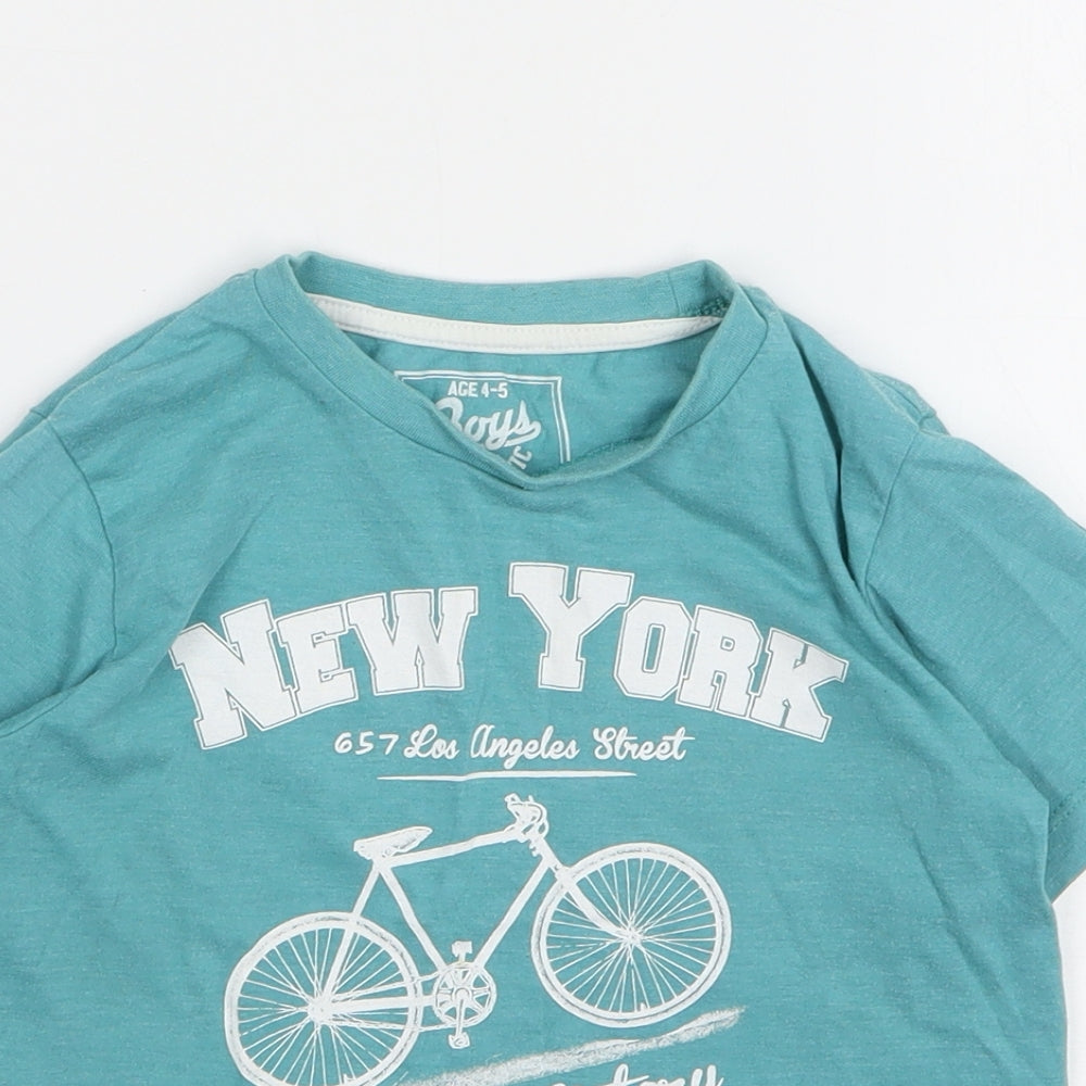Matalan Boys Green Cotton Basic T-Shirt Size 4-5 Years Round Neck
