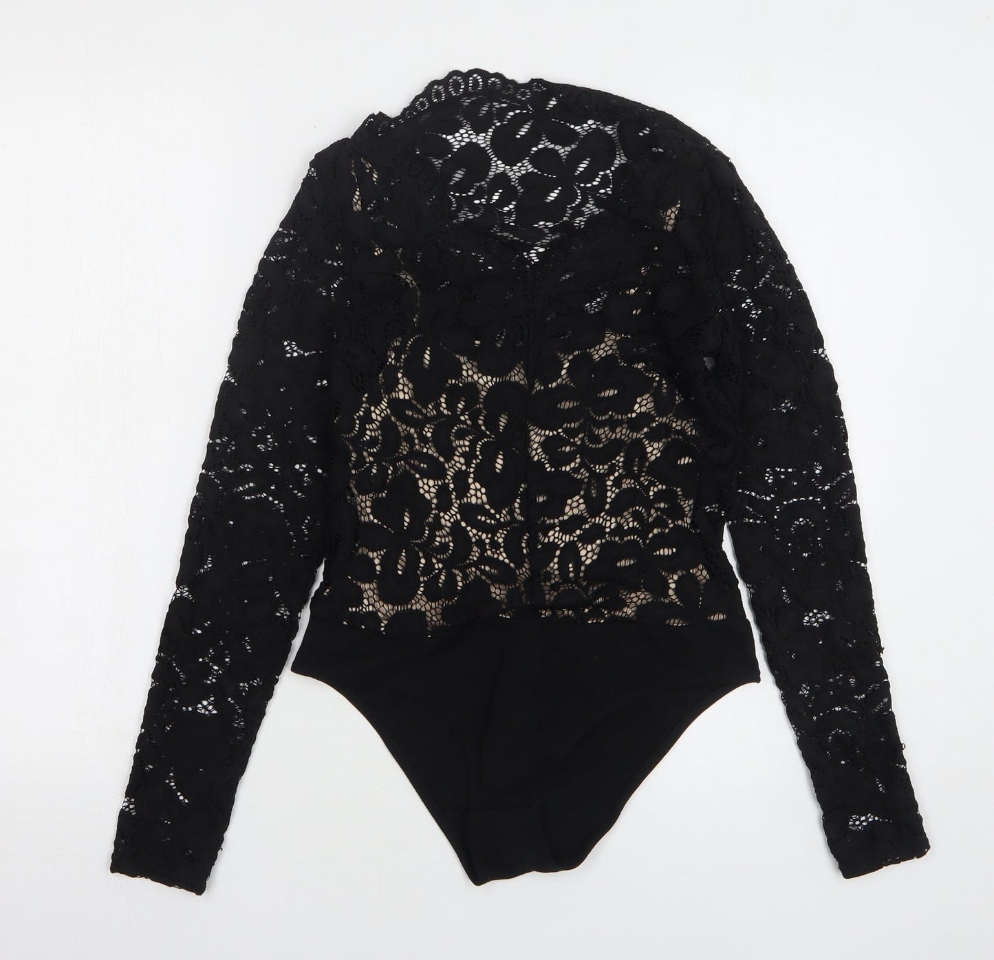 Very Womens Black Floral Polyester Bodysuit One-Piece Size 10