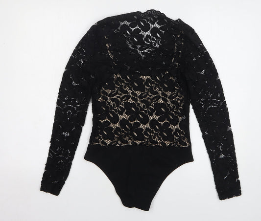 Very Womens Black Floral Polyester Bodysuit One-Piece Size 10