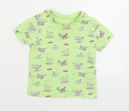 Primark Boys Green Geometric Cotton Basic T-Shirt Size 2-3 Years Round Neck Pullover - Dinosaur print