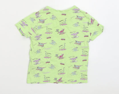 Primark Boys Green Geometric Cotton Basic T-Shirt Size 2-3 Years Round Neck Pullover - Dinosaur print