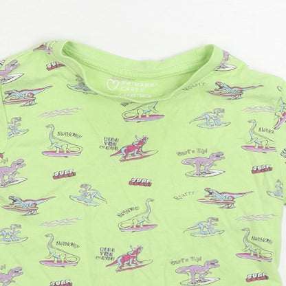 Primark Boys Green Geometric Cotton Basic T-Shirt Size 2-3 Years Round Neck Pullover - Dinosaur print