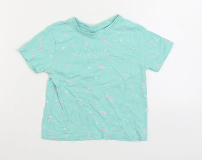 Primark Boys Blue Geometric Cotton Basic T-Shirt Size 2-3 Years Round Neck Pullover