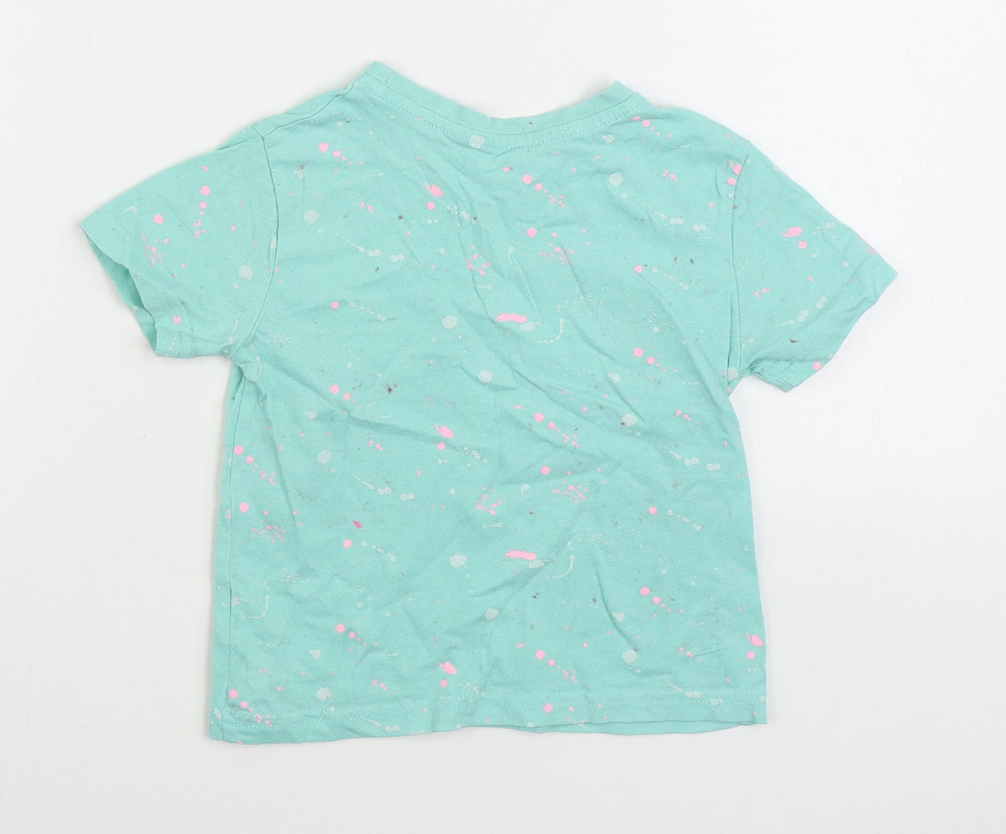 Primark Boys Blue Geometric Cotton Basic T-Shirt Size 2-3 Years Round Neck Pullover