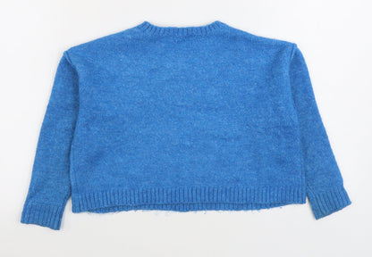 Mis E-Vie Girls Blue Round Neck Acrylic Pullover Jumper Size 9-10 Years Pullover