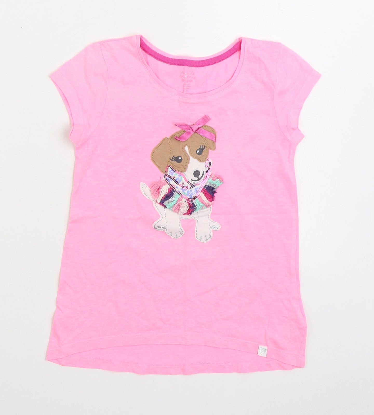 Emma Garden Girls Pink Cotton Basic T-Shirt Size 7 Years Round Neck Pullover - Dog
