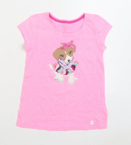 Emma Garden Girls Pink Cotton Basic T-Shirt Size 7 Years Round Neck Pullover - Dog