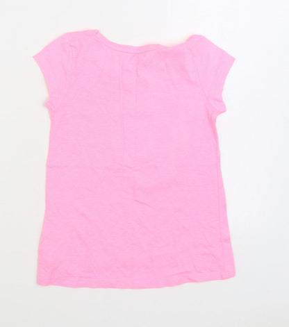Emma Garden Girls Pink Cotton Basic T-Shirt Size 7 Years Round Neck Pullover - Dog
