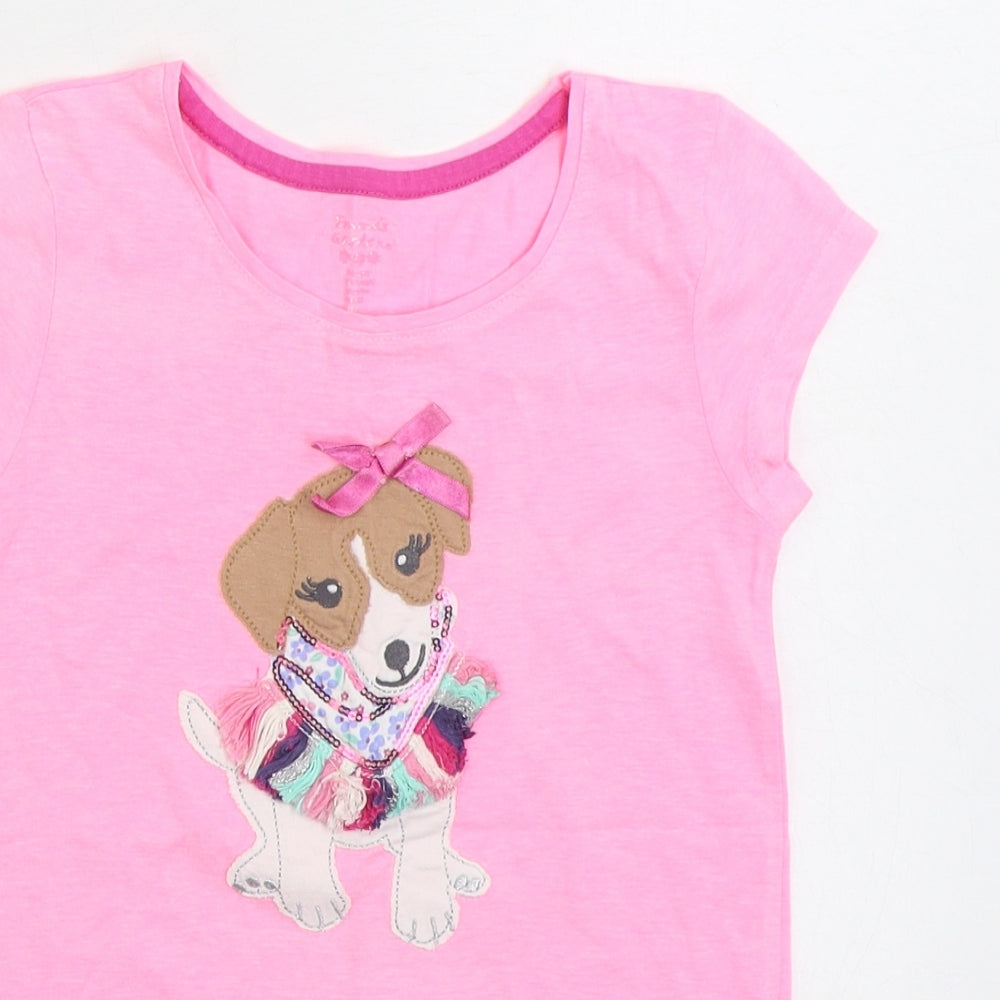 Emma Garden Girls Pink Cotton Basic T-Shirt Size 7 Years Round Neck Pullover - Dog
