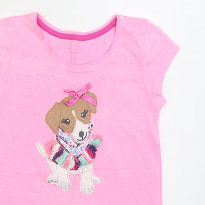 Emma Garden Girls Pink Cotton Basic T-Shirt Size 7 Years Round Neck Pullover - Dog