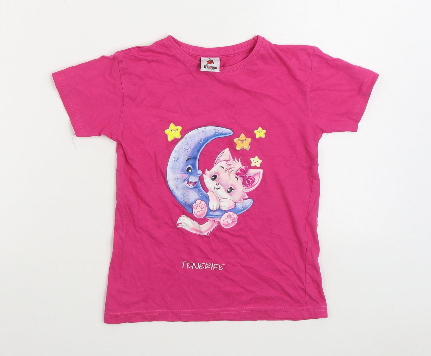 Texmania Girls Pink 100% Cotton Basic T-Shirt Size 6 Years Round Neck Pullover - Cat