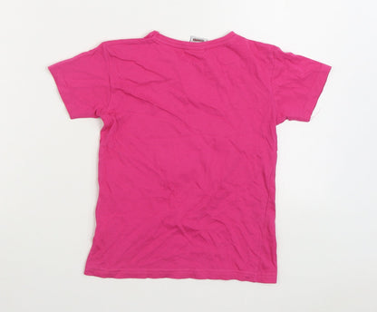 Texmania Girls Pink 100% Cotton Basic T-Shirt Size 6 Years Round Neck Pullover - Cat